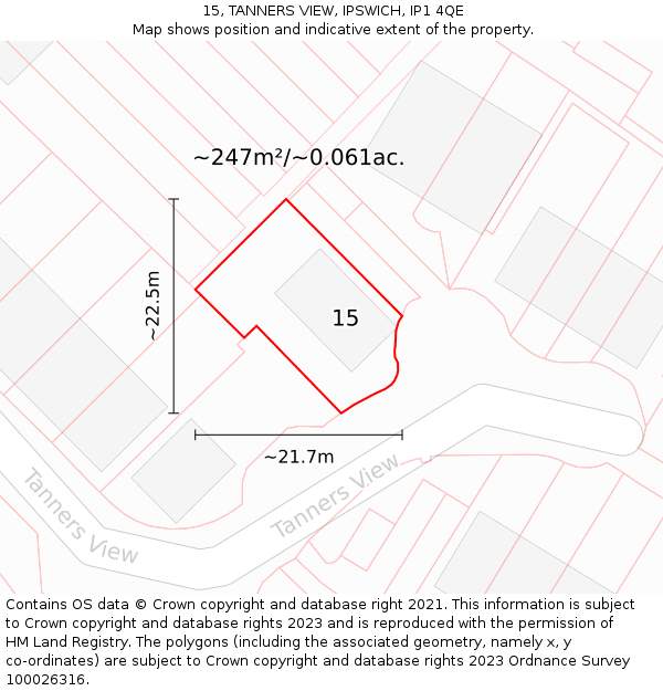 15, TANNERS VIEW, IPSWICH, IP1 4QE: Plot and title map