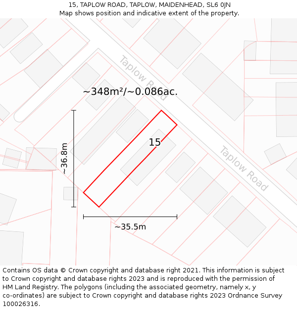 15, TAPLOW ROAD, TAPLOW, MAIDENHEAD, SL6 0JN: Plot and title map