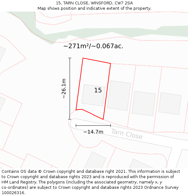 15, TARN CLOSE, WINSFORD, CW7 2SA: Plot and title map