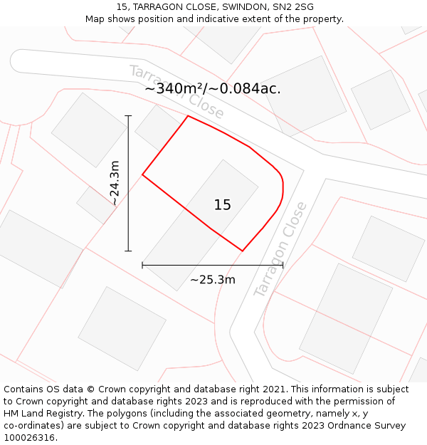 15, TARRAGON CLOSE, SWINDON, SN2 2SG: Plot and title map