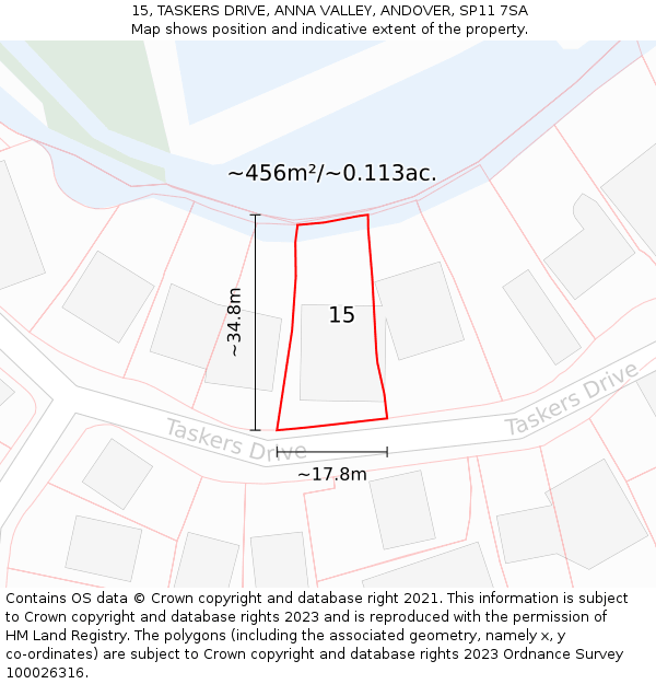 15, TASKERS DRIVE, ANNA VALLEY, ANDOVER, SP11 7SA: Plot and title map
