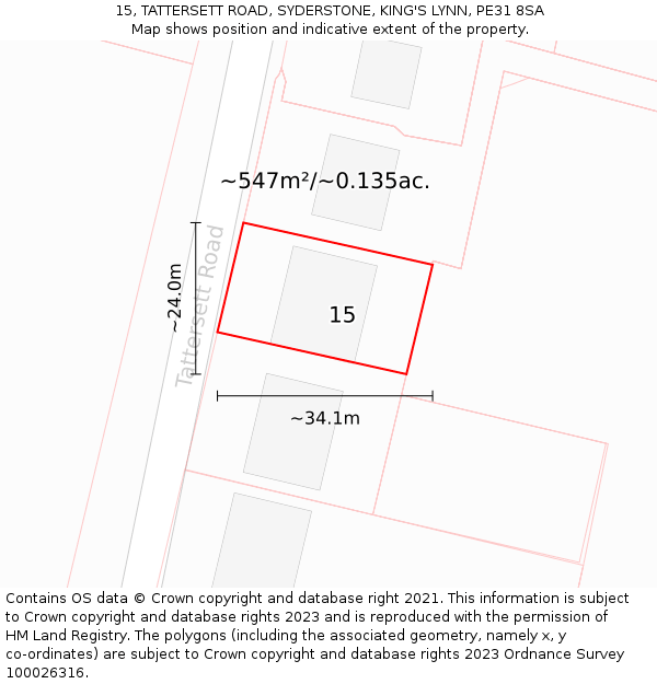 15, TATTERSETT ROAD, SYDERSTONE, KING'S LYNN, PE31 8SA: Plot and title map