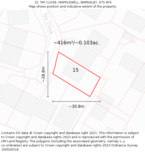 15, TAY CLOSE, MAPPLEWELL, BARNSLEY, S75 6FS: Plot and title map