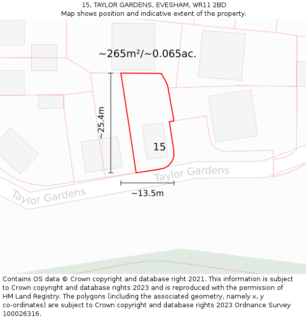 15, TAYLOR GARDENS, EVESHAM, WR11 2BD: Plot and title map