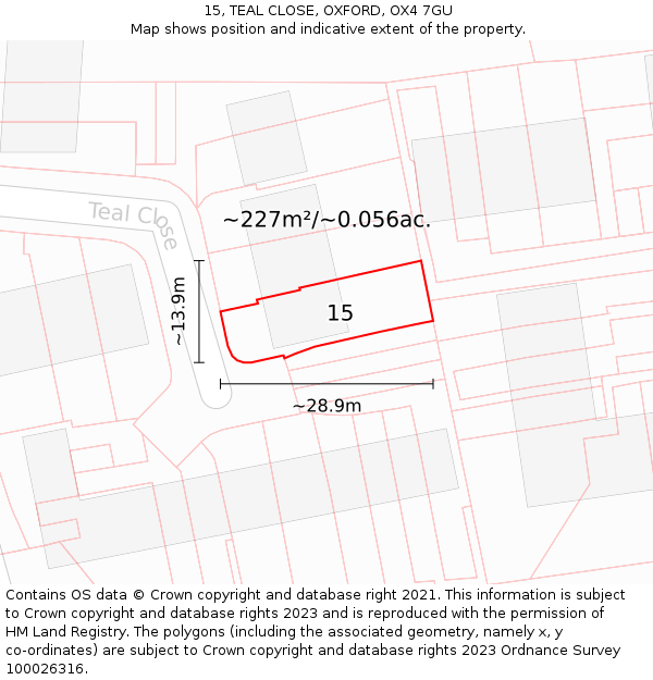 15, TEAL CLOSE, OXFORD, OX4 7GU: Plot and title map