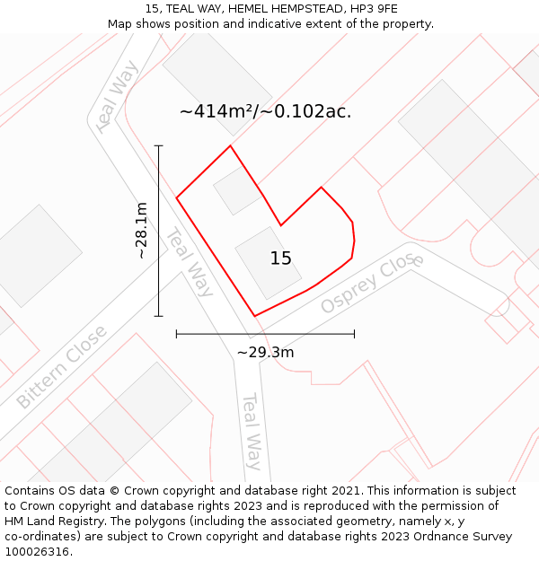 15, TEAL WAY, HEMEL HEMPSTEAD, HP3 9FE: Plot and title map