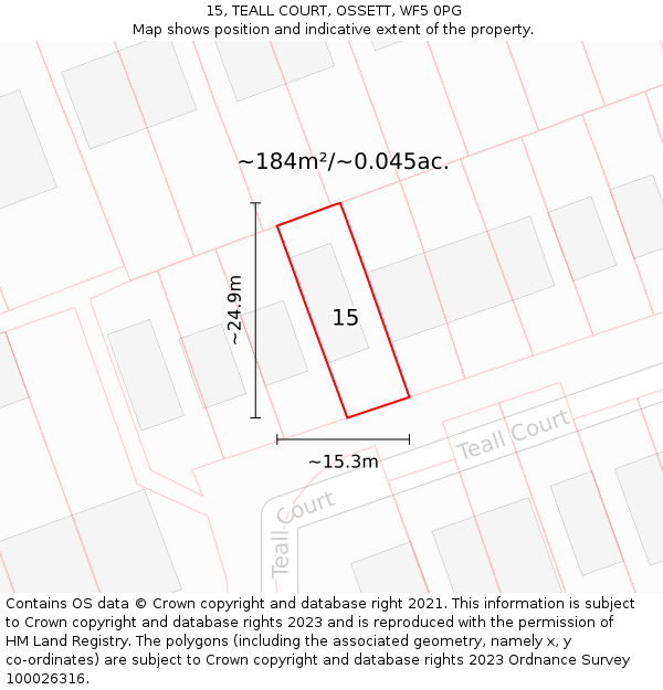 15, TEALL COURT, OSSETT, WF5 0PG: Plot and title map