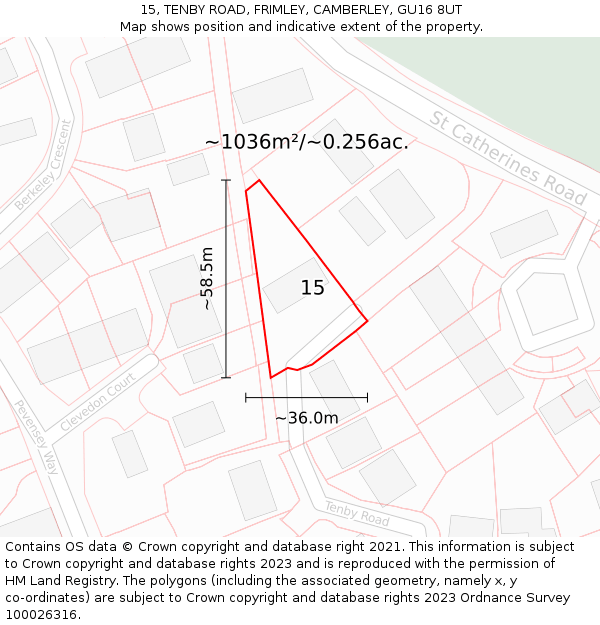 15, TENBY ROAD, FRIMLEY, CAMBERLEY, GU16 8UT: Plot and title map