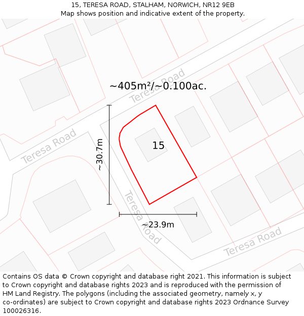15, TERESA ROAD, STALHAM, NORWICH, NR12 9EB: Plot and title map