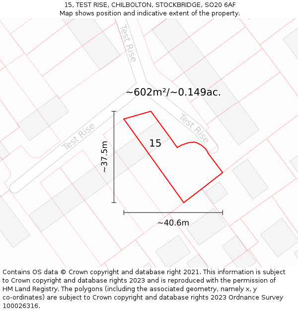 15, TEST RISE, CHILBOLTON, STOCKBRIDGE, SO20 6AF: Plot and title map