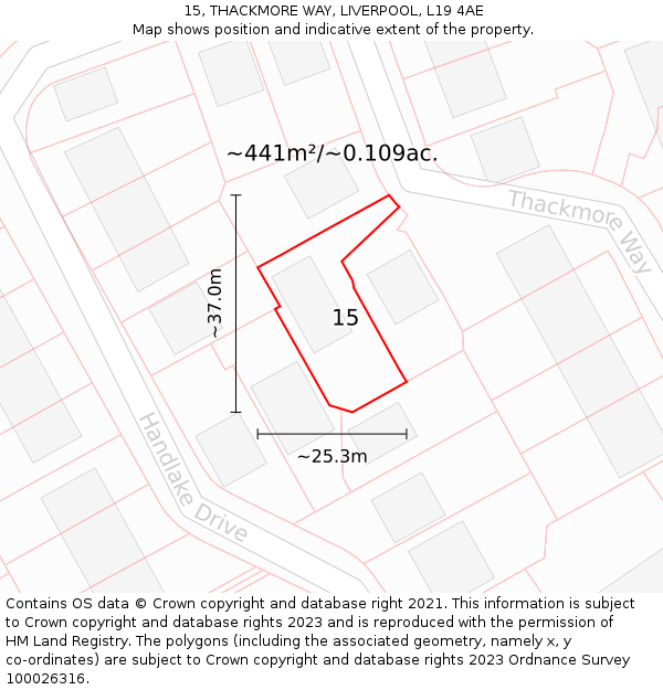 15, THACKMORE WAY, LIVERPOOL, L19 4AE: Plot and title map