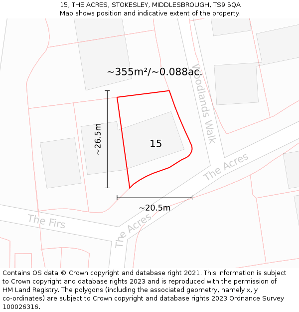 15, THE ACRES, STOKESLEY, MIDDLESBROUGH, TS9 5QA: Plot and title map