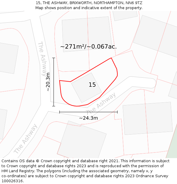 15, THE ASHWAY, BRIXWORTH, NORTHAMPTON, NN6 9TZ: Plot and title map