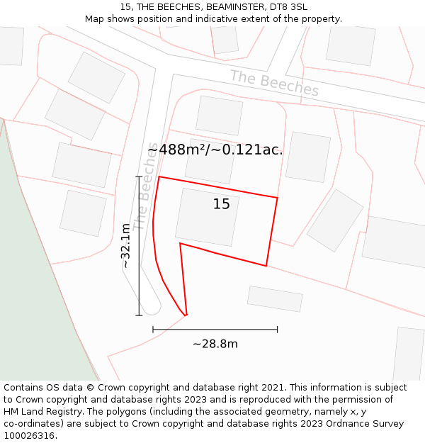 15, THE BEECHES, BEAMINSTER, DT8 3SL: Plot and title map