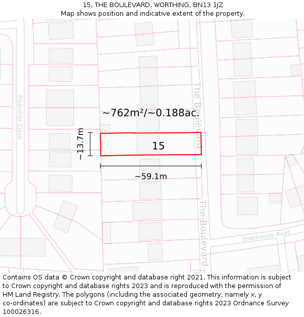 15, THE BOULEVARD, WORTHING, BN13 1JZ: Plot and title map