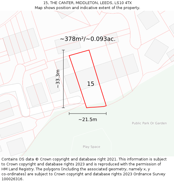 15, THE CANTER, MIDDLETON, LEEDS, LS10 4TX: Plot and title map