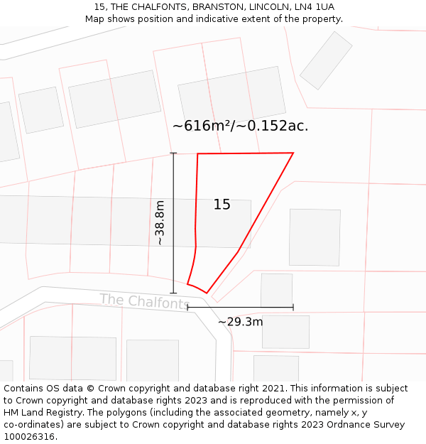 15, THE CHALFONTS, BRANSTON, LINCOLN, LN4 1UA: Plot and title map