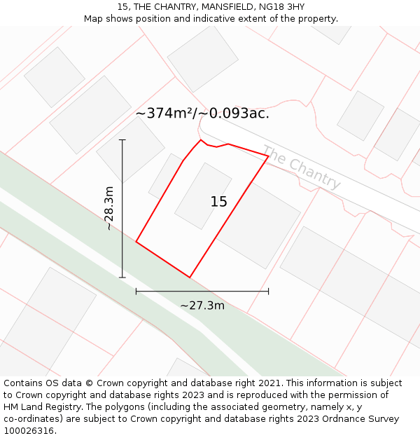 15, THE CHANTRY, MANSFIELD, NG18 3HY: Plot and title map