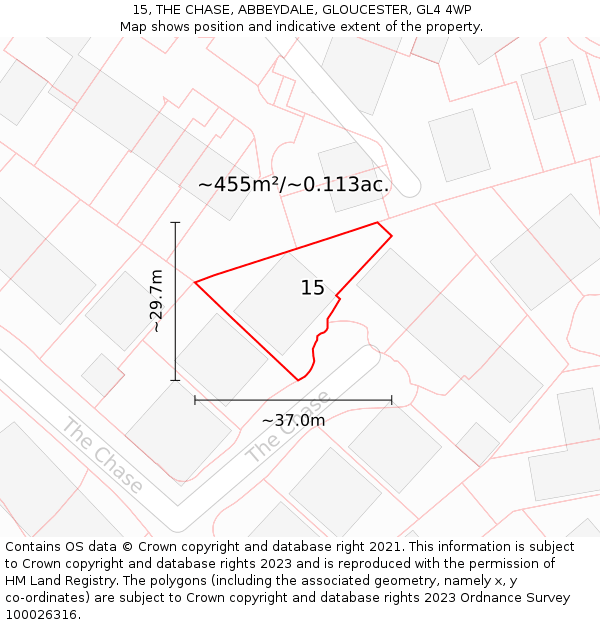 15, THE CHASE, ABBEYDALE, GLOUCESTER, GL4 4WP: Plot and title map