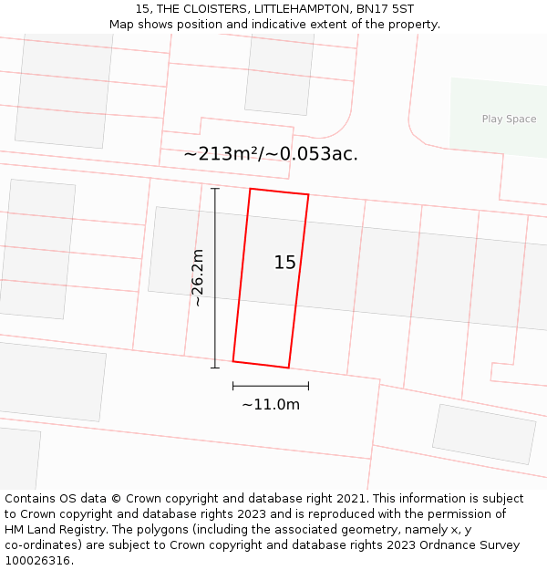 15, THE CLOISTERS, LITTLEHAMPTON, BN17 5ST: Plot and title map