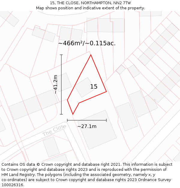 15, THE CLOSE, NORTHAMPTON, NN2 7TW: Plot and title map