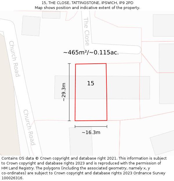 15, THE CLOSE, TATTINGSTONE, IPSWICH, IP9 2PD: Plot and title map