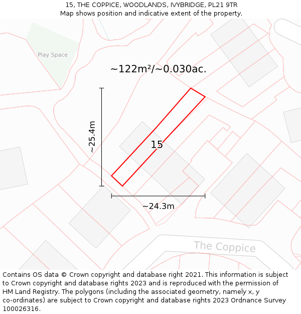 15, THE COPPICE, WOODLANDS, IVYBRIDGE, PL21 9TR: Plot and title map