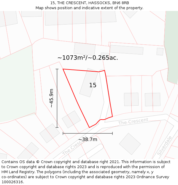 15, THE CRESCENT, HASSOCKS, BN6 8RB: Plot and title map