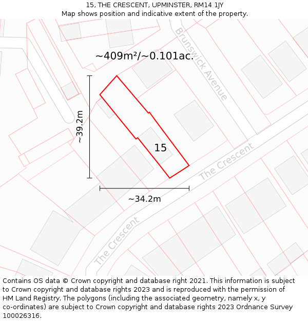 15, THE CRESCENT, UPMINSTER, RM14 1JY: Plot and title map