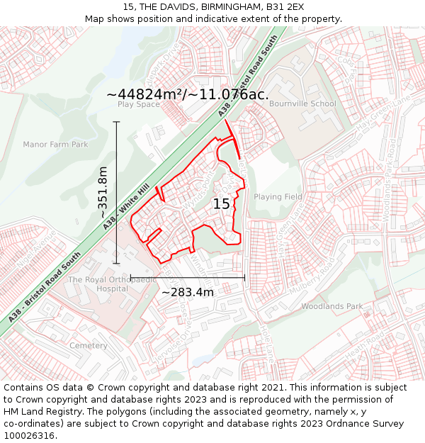 15, THE DAVIDS, BIRMINGHAM, B31 2EX: Plot and title map