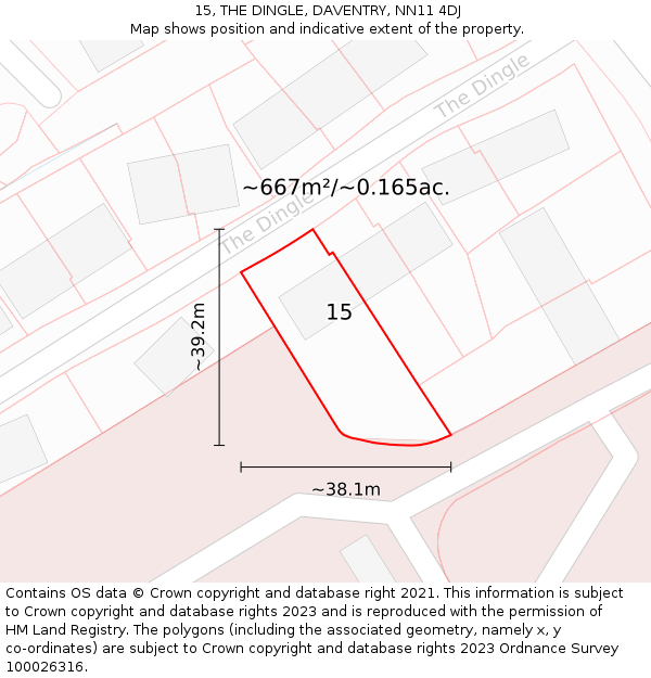 15, THE DINGLE, DAVENTRY, NN11 4DJ: Plot and title map