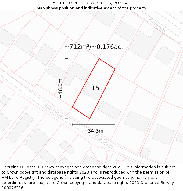 15, THE DRIVE, BOGNOR REGIS, PO21 4DU: Plot and title map