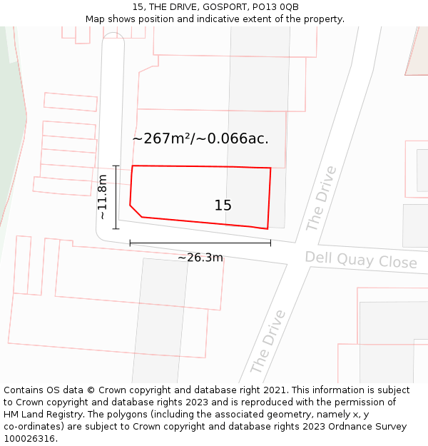 15, THE DRIVE, GOSPORT, PO13 0QB: Plot and title map