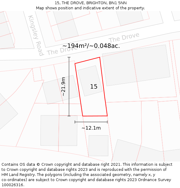 15, THE DROVE, BRIGHTON, BN1 5NN: Plot and title map