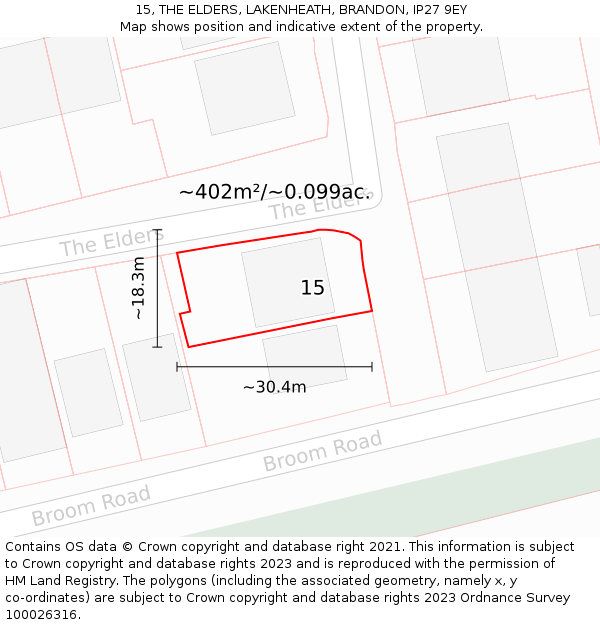 15, THE ELDERS, LAKENHEATH, BRANDON, IP27 9EY: Plot and title map