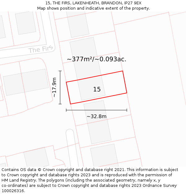 15, THE FIRS, LAKENHEATH, BRANDON, IP27 9EX: Plot and title map