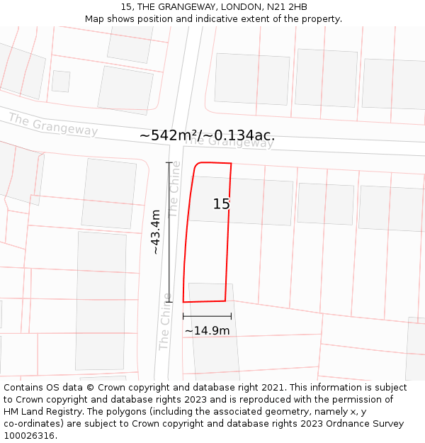 15, THE GRANGEWAY, LONDON, N21 2HB: Plot and title map