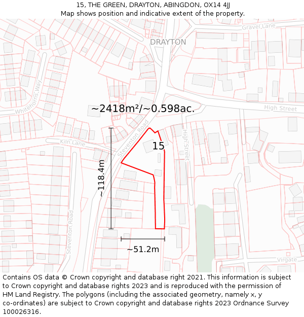 15, THE GREEN, DRAYTON, ABINGDON, OX14 4JJ: Plot and title map