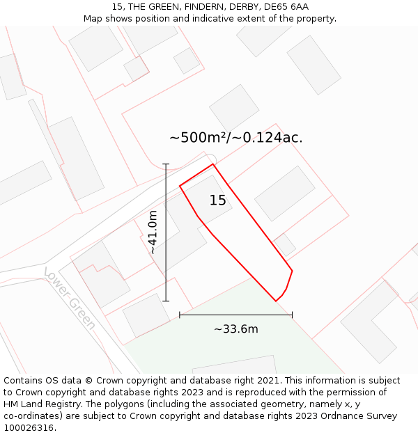 15, THE GREEN, FINDERN, DERBY, DE65 6AA: Plot and title map