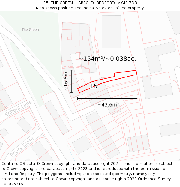 15, THE GREEN, HARROLD, BEDFORD, MK43 7DB: Plot and title map