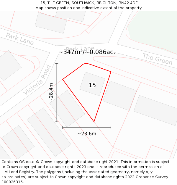 15, THE GREEN, SOUTHWICK, BRIGHTON, BN42 4DE: Plot and title map