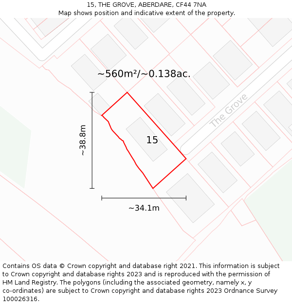 15, THE GROVE, ABERDARE, CF44 7NA: Plot and title map