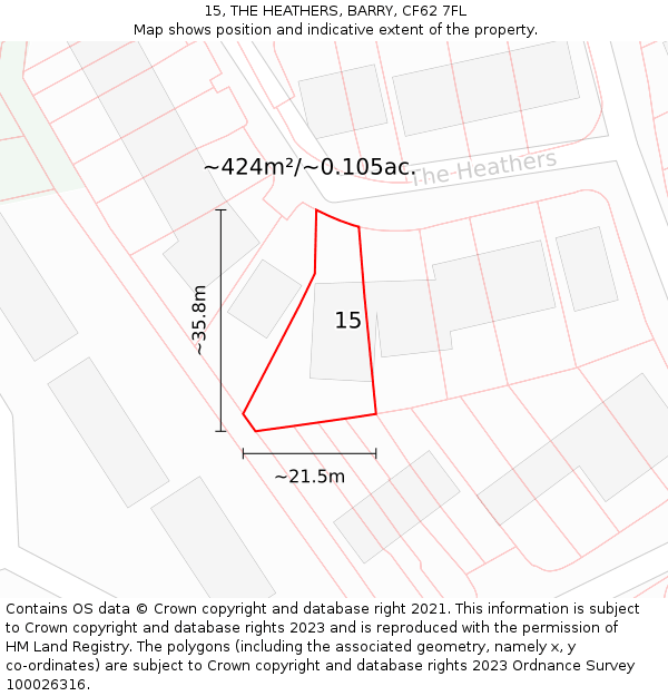 15, THE HEATHERS, BARRY, CF62 7FL: Plot and title map