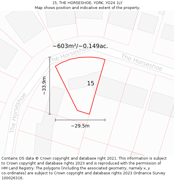 15, THE HORSESHOE, YORK, YO24 1LY: Plot and title map