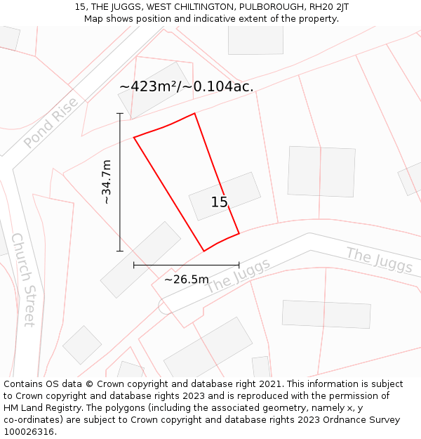 15, THE JUGGS, WEST CHILTINGTON, PULBOROUGH, RH20 2JT: Plot and title map