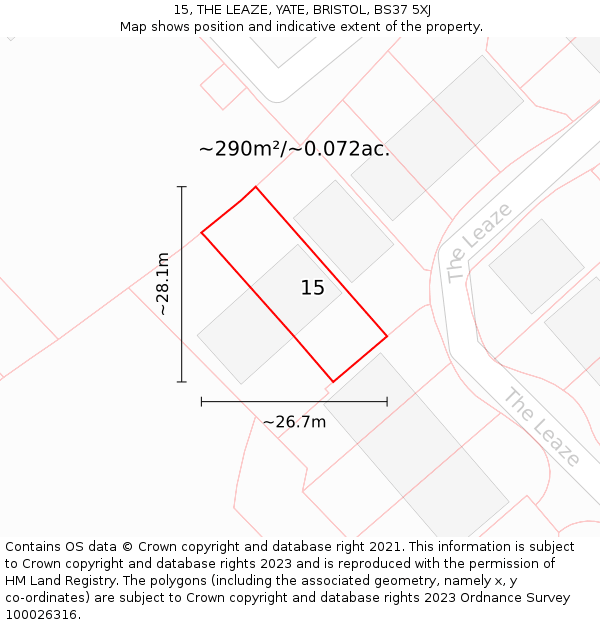 15, THE LEAZE, YATE, BRISTOL, BS37 5XJ: Plot and title map