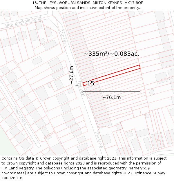 15, THE LEYS, WOBURN SANDS, MILTON KEYNES, MK17 8QF: Plot and title map