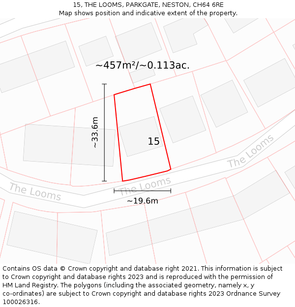 15, THE LOOMS, PARKGATE, NESTON, CH64 6RE: Plot and title map