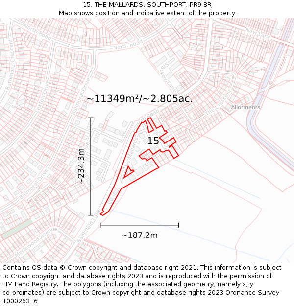 15, THE MALLARDS, SOUTHPORT, PR9 8RJ: Plot and title map