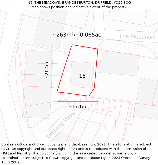 15, THE MEADOWS, BRANDESBURTON, DRIFFIELD, YO25 8QG: Plot and title map